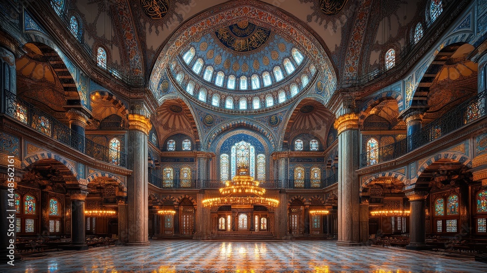 Fototapeta premium Grand mosque interior, a magnificent architectural design.