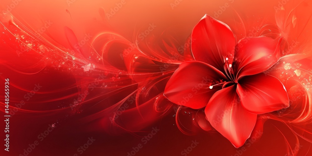 Obraz premium Vibrant red flower on abstract swirling background