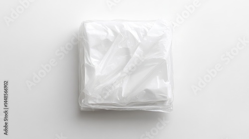 plastic-wrapped paper napkin pack, clean and white, centered on white background