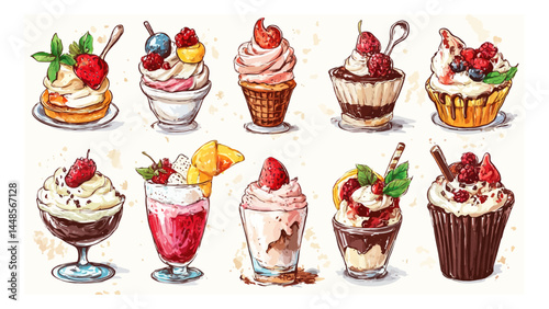 set of desserts