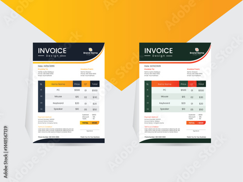 Modern business invoice template design bundle. Bill form business invoice vector. Corporate invoice template set, receipt tax or bill vector mockup