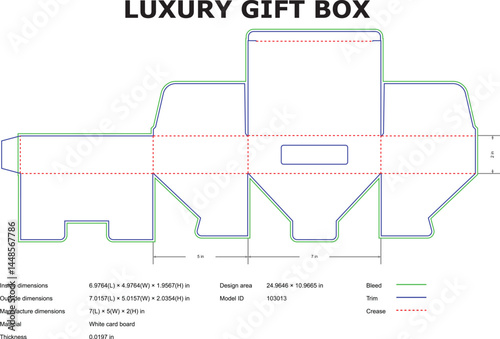 Luxury Gift Box Die Cut Template Unfolded With Dimensions And Fold Lines