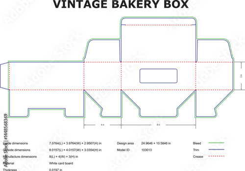 Vintage Bakery Box Template Die Cut With Bleed Trim And Crease Lines
