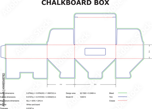 Chalkboard Box Packaging Template Design With Dimensions For Manufacturing And Die Cutting