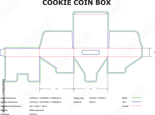 Cookie Coin Box Packaging Die Cut Template With Bleed And Crease Lines