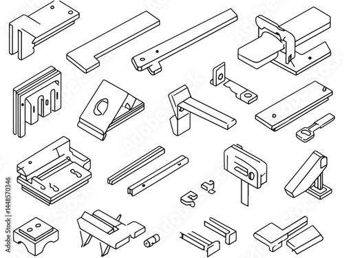 Detailed Line Art of Joinery Tools for Woodworking Projects