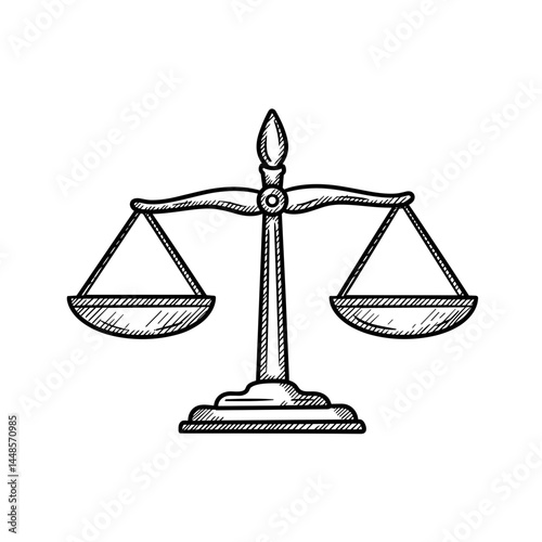 Legal scales symbolizing justice in a monochrome illustration  