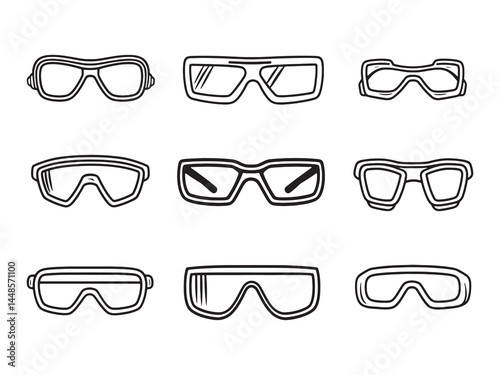 Detailed Line Art of Protective Safety Glasses Design
