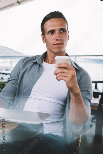 Freelancers working at cafe terrace