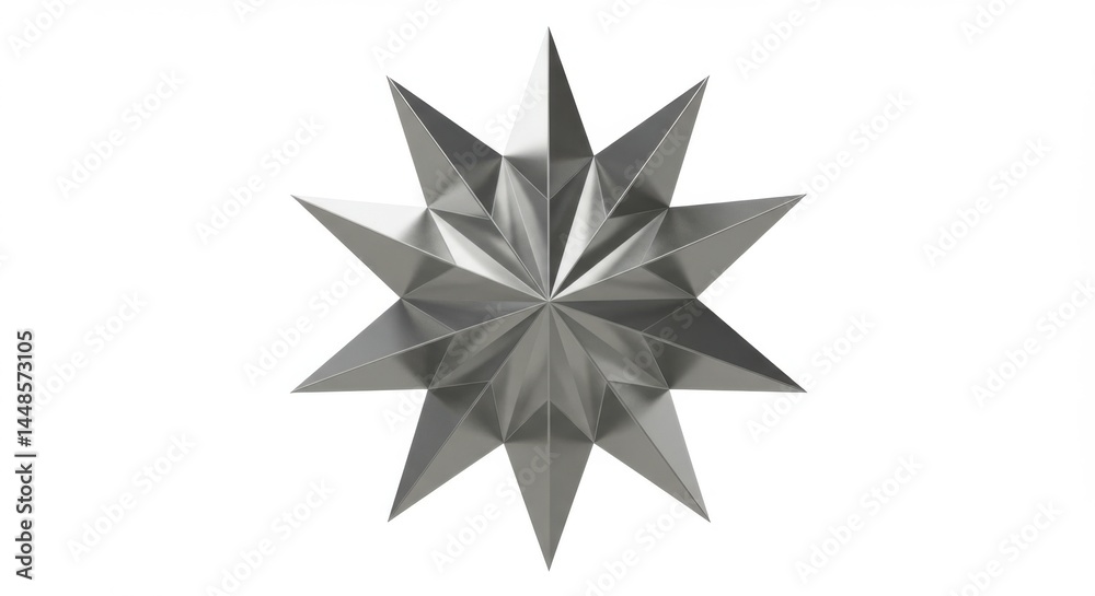 Isolated shiny silver star with multiple points on a plain white background studio shot design element Isolated shiny silver star with multiple points on a plain white background studio shot design element