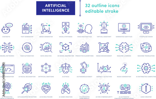 A set of AI-themed icons with fully editable outlines — crafted by a human designer. Perfect for developers, designers, and tech projects. Covers chatbots, automation, deep learning, and more.