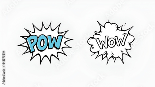Comic boom cartoon effect line element set. Comic speech bubble pow, boom text, explosive splash smoke, wow cartoon vector icon. Hand drawn sketch doodle explosive element. Vector illustration.