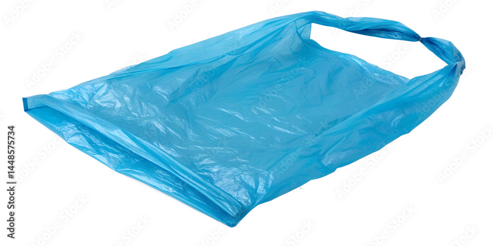Obraz premium blue empty plastic bag top view on white background
