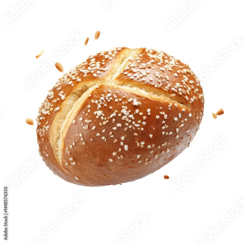 Pretzel Bun In Free Fall  isolated on a transparent background