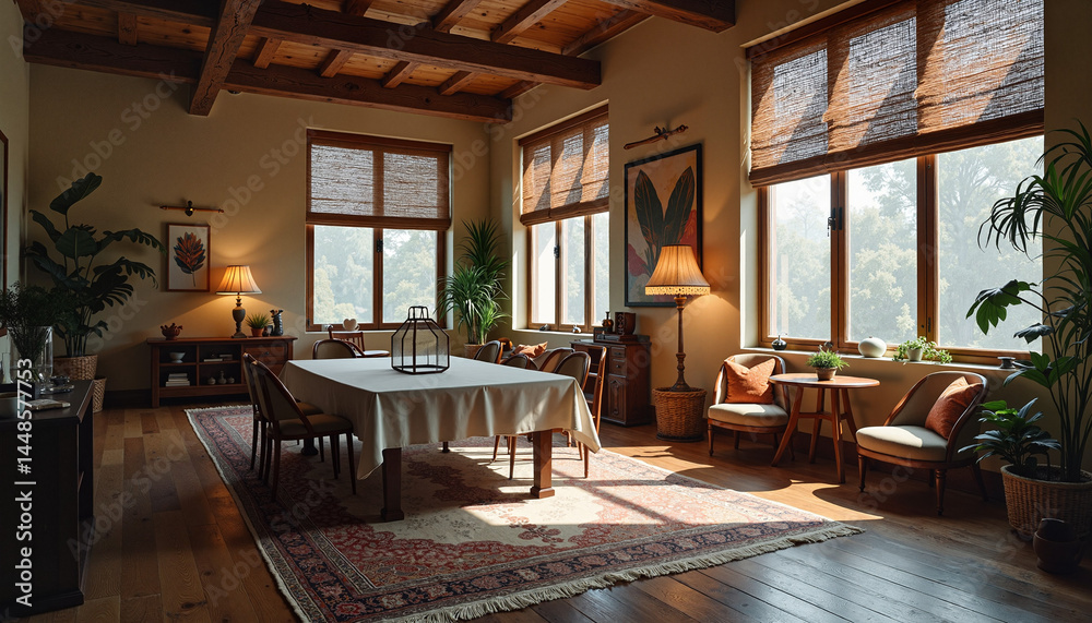 Fototapeta premium Cozy living room with natural light and plants 