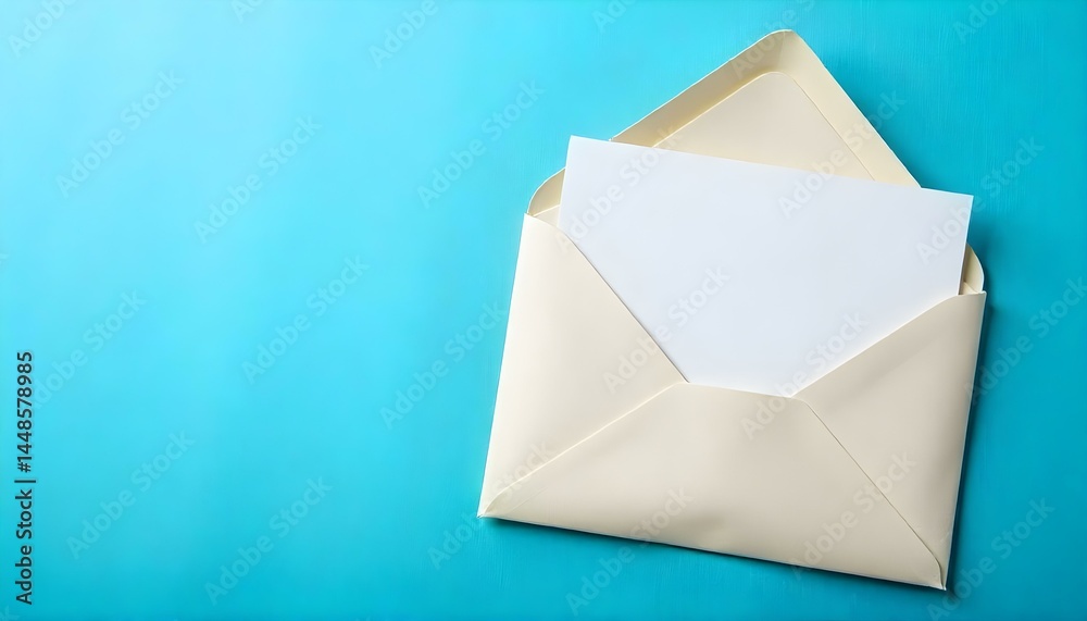 envelope with blank white card on blue background envelope with blank white card on blue background