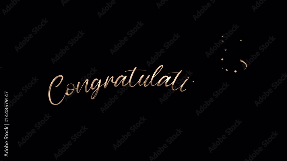 Congratulations Text Animation Lettering Text Animation with green leaf. Handwriting animation to celebrate. High Quality 4K Video Alpha Channel