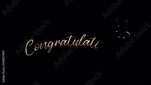 Congratulations Text Animation Lettering Text Animation with green leaf. Handwriting animation to celebrate. High Quality 4K Video Alpha Channel