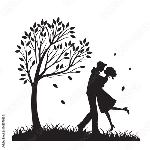 Silhouette of a couple in love man and woman