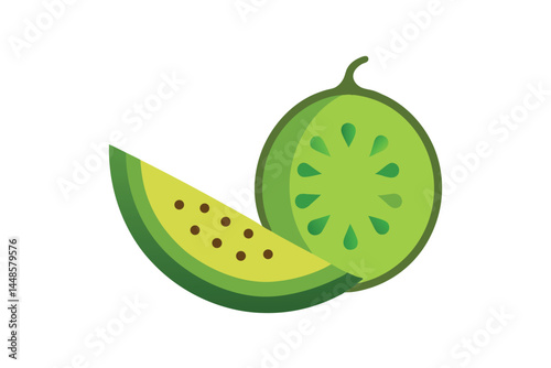 Bitter Melon with Half Slice Isolated on White Background 