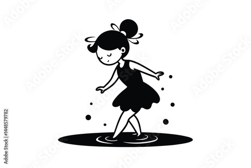 Little Girl Playing in Puddle