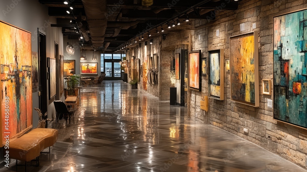 Fototapeta premium Art gallery interior with displayed paintings