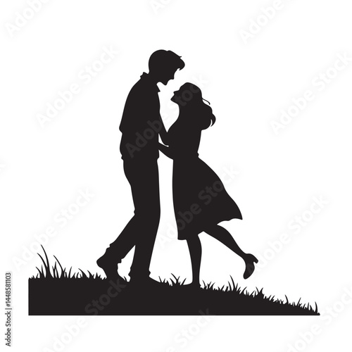 Silhouette of a couple in love man and woman
