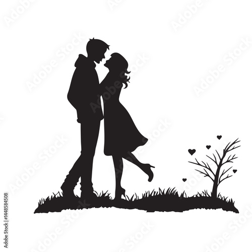 Silhouette of a couple in love man and woman
