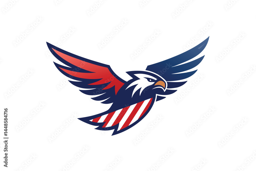 Obraz premium Eagle Flying USA American Flag Logo