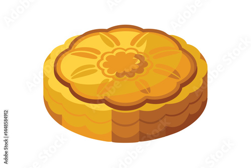 Moon Cake Isolated on White Background 