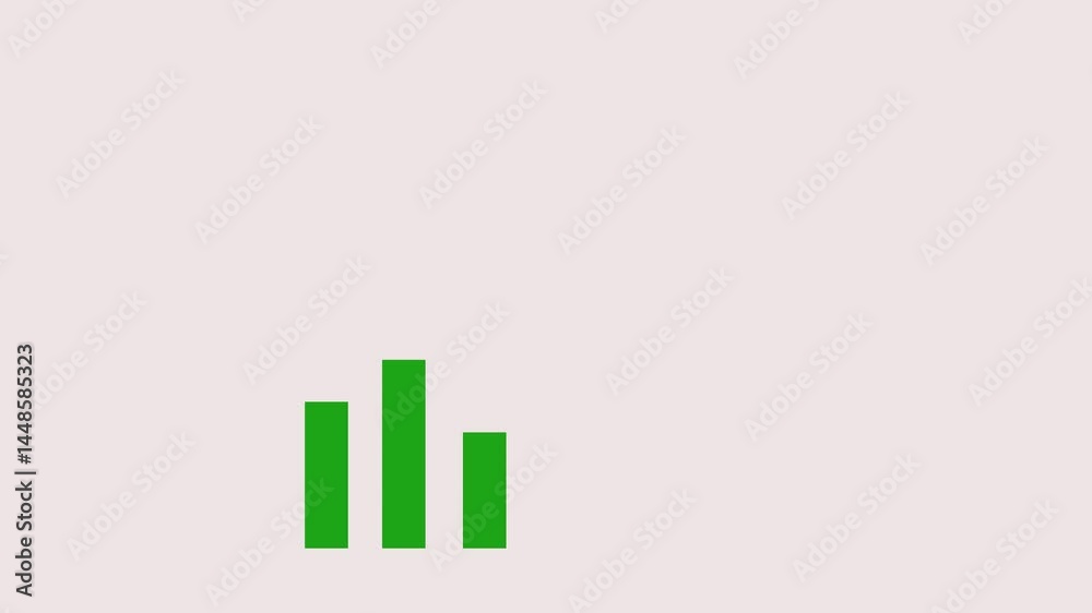 Green moving businesses columns changing heights on white background with dollar coin. motion of glowing. Green moving businesses columns changing heights on white background with dollar coin. motion of glowing.