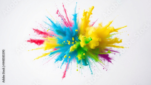 Colorful explosion of vibrant powder paints creating an abstract cloud on a clean white background created with generated ai