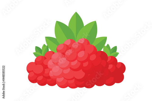 Fresh Raspberry Pile with Green Leaf 