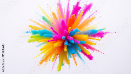 Explosion of vibrant colors radiating outwards on a clean white background in a dynamic display created with generated ai