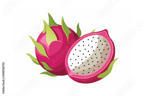 Sliced Dragon Fruit Isolated on White Background