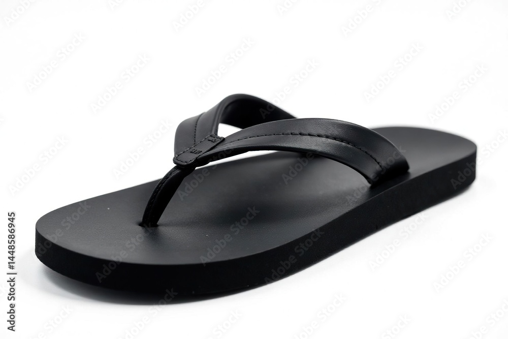 Single black flip-flop, isolated on pure white background , sandal, travel, minimal Single black flip-flop, isolated on pure white background , sandal, travel, minimal