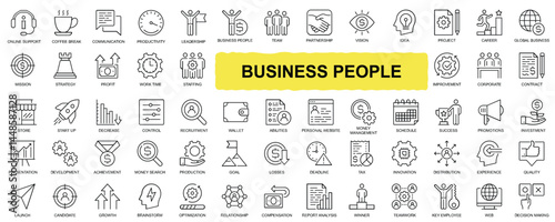 Set of Business People, Human Resources, and Office Management – Editable Vector Icons Collection