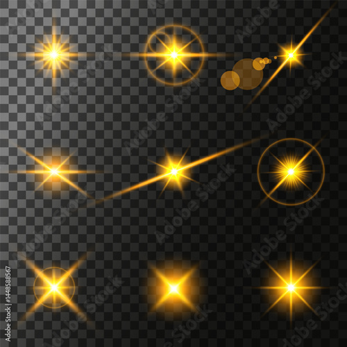 Lens Flare, light glow effect. sun or realistic shining star with backlight effect. bokeh glitter and sparkles or sparkles on transparent background.