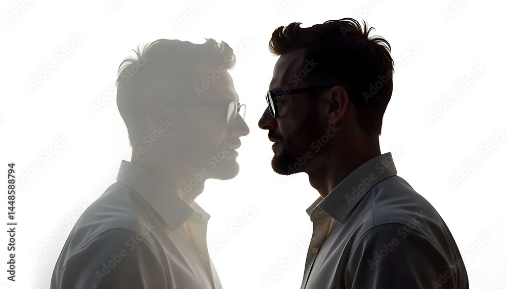Silhouette of man in glasses looking at camera isolated on white Silhouette of man in glasses looking at camera isolated on white