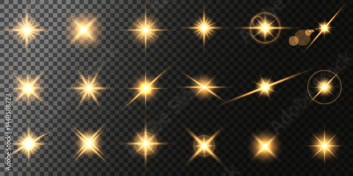 Lens Flare, light glow effect. sun or realistic shining star with backlight effect. bokeh glitter and sparkles or sparkles on transparent background.