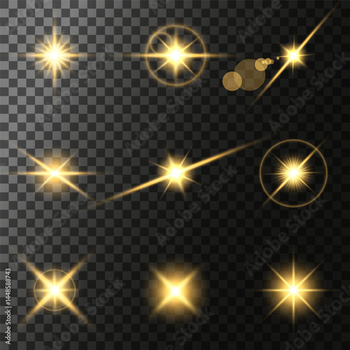 Lens Flare, light glow effect. sun or realistic shining star with backlight effect. bokeh glitter and sparkles or sparkles on transparent background.