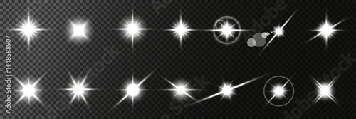 Lens Flare, light glow effect. sun or realistic shining star with backlight effect. bokeh glitter and sparkles or sparkles on transparent background.