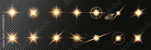 Lens Flare, light glow effect. sun or realistic shining star with backlight effect. bokeh glitter and sparkles or sparkles on transparent background.
