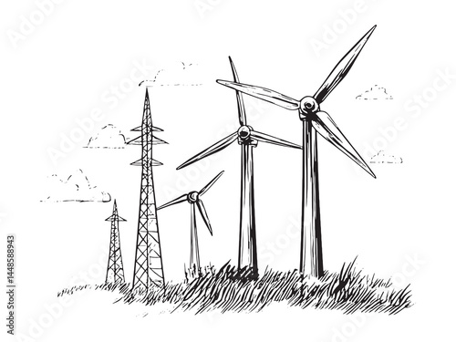 Eco Friendly Renewable Energy Source Line Art Design Illustration