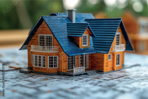 3D model of a cottage house. House design, country house. Two-storey cottage 3D model project. Sale and purchase of real estate, rent, real estate agency. Construction and design of houses.