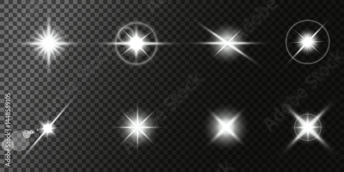 Lens Flare, light glow effect. sun or realistic shining star with backlight effect. bokeh glitter and sparkles or sparkles on transparent background.