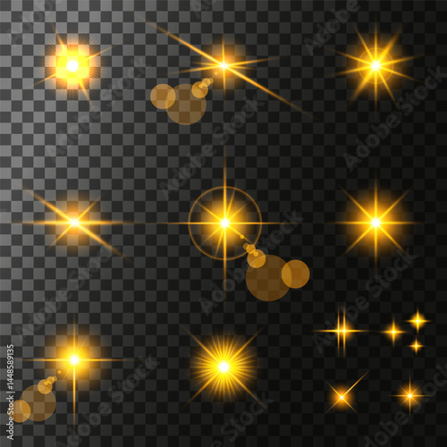 Lens Flare, light glow effect. sun or realistic shining star with backlight effect. bokeh glitter and sparkles or sparkles on transparent background.
