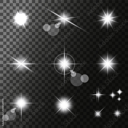 Lens Flare, light glow effect. sun or realistic shining star with backlight effect. bokeh glitter and sparkles or sparkles on transparent background.