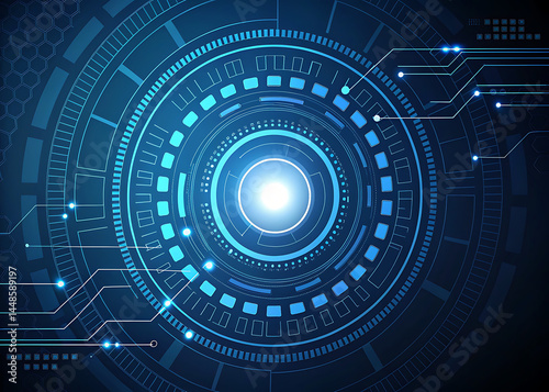 Digital padlock illustration featuring binary code and futuristic circles against a blue and white background: cybersecurity concept