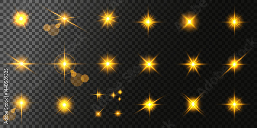 Lens Flare, light glow effect. sun or realistic shining star with backlight effect. bokeh glitter and sparkles or sparkles on transparent background.